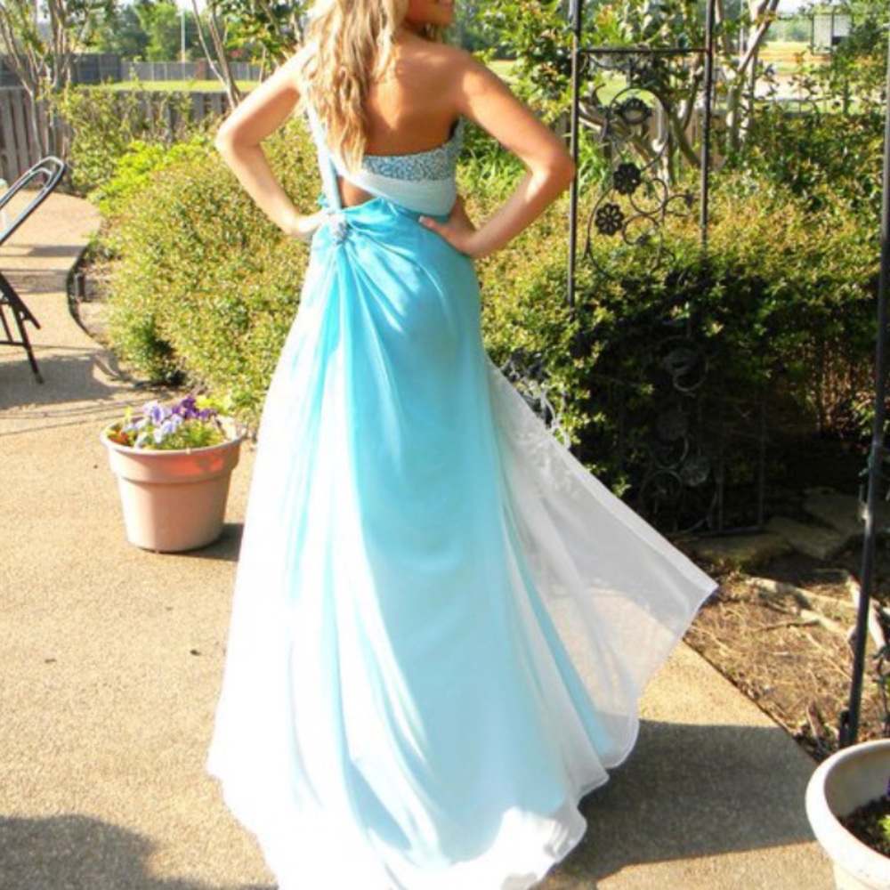 Party time turquoise one-shoulder Prom dress
